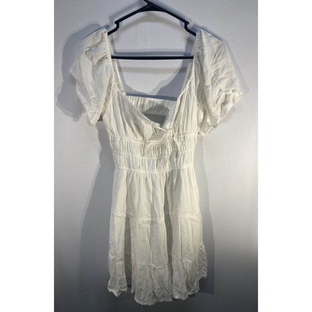 Hollister Regular XS White Gauze Crinkle Tiered Dress Sweetheart Neck